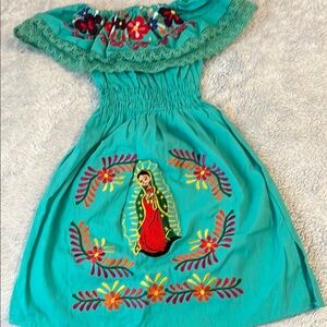 Embroidered Teal Kids Dress